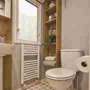 shower room - wash basin - mirrored cabinet - storage shelving - white laddered towel rail